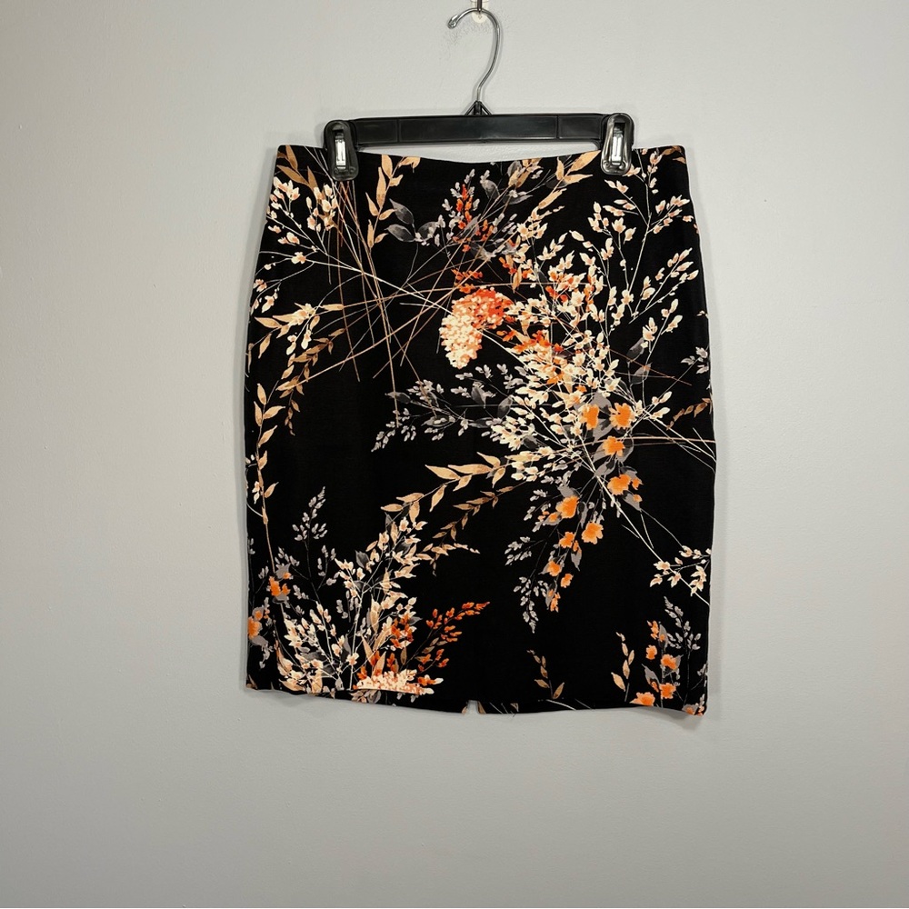 Talbots Skirt Womens 10P Black Pink Floral Business Office Career Pencil Lined